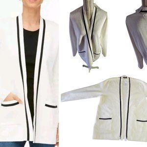 J.Crew Tipped Open Front Cardigan Sweater, Size: XL, Cream with Black trim